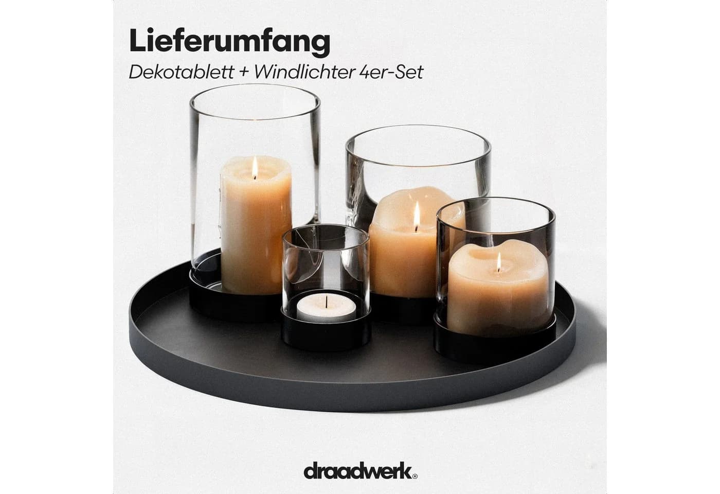 draadwerk® Adventskranz Set mit Metall-Tablett und 3 Windlichtern - Bild 4