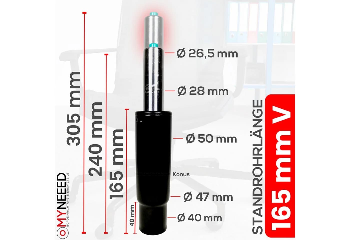 MYNEEED Bürostuhl Gasdruckfeder Schwarz - 200kg Belastbar