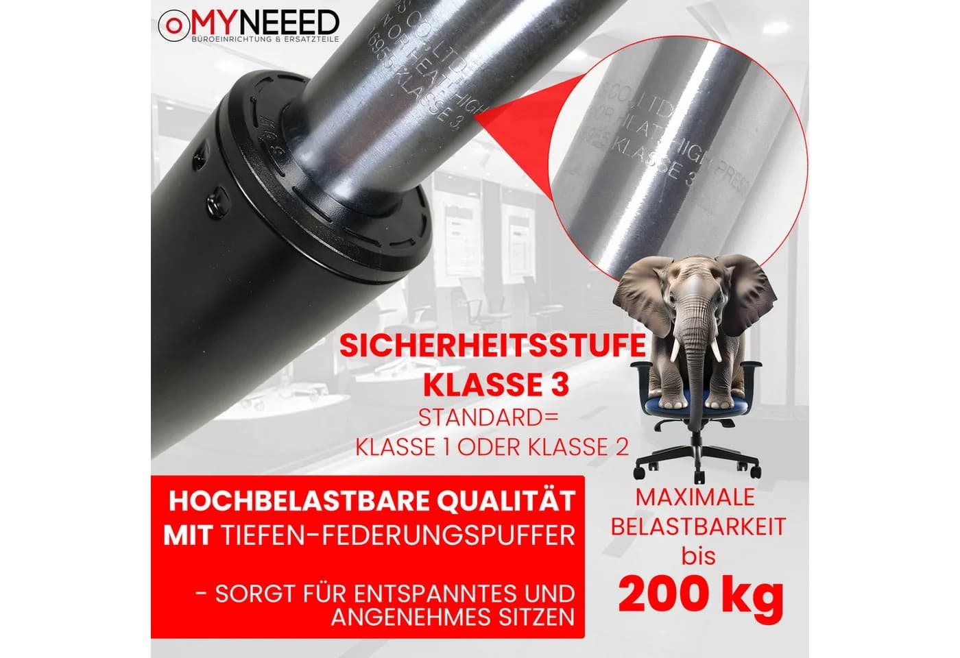 MYNEEED Bürostuhl Gasdruckfeder Schwarz - 200kg Belastbar - Bild 3