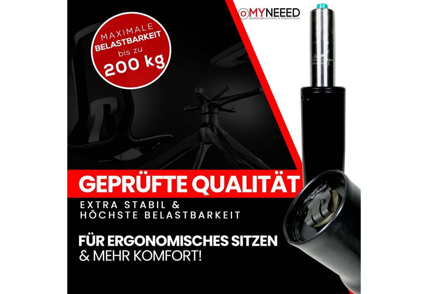 MYNEEED Bürostuhl Gasdruckfeder Schwarz - 200kg Belastbar - Bild 4