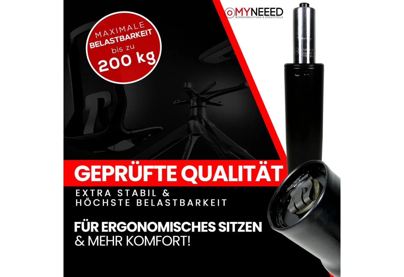 MYNEEED Gasdruckfeder für Bürostuhl Schwarz 200kg Belastbarkeit - Bild 5