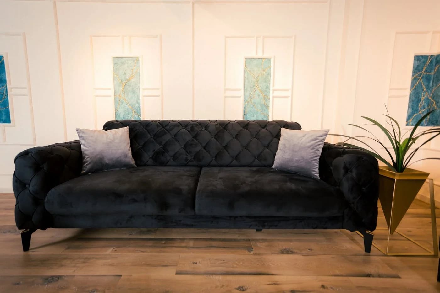 Möbeldreams Sofa-Set Arizona 3-teilig Schwarz Samt Chesterfield Modern - Bild 3