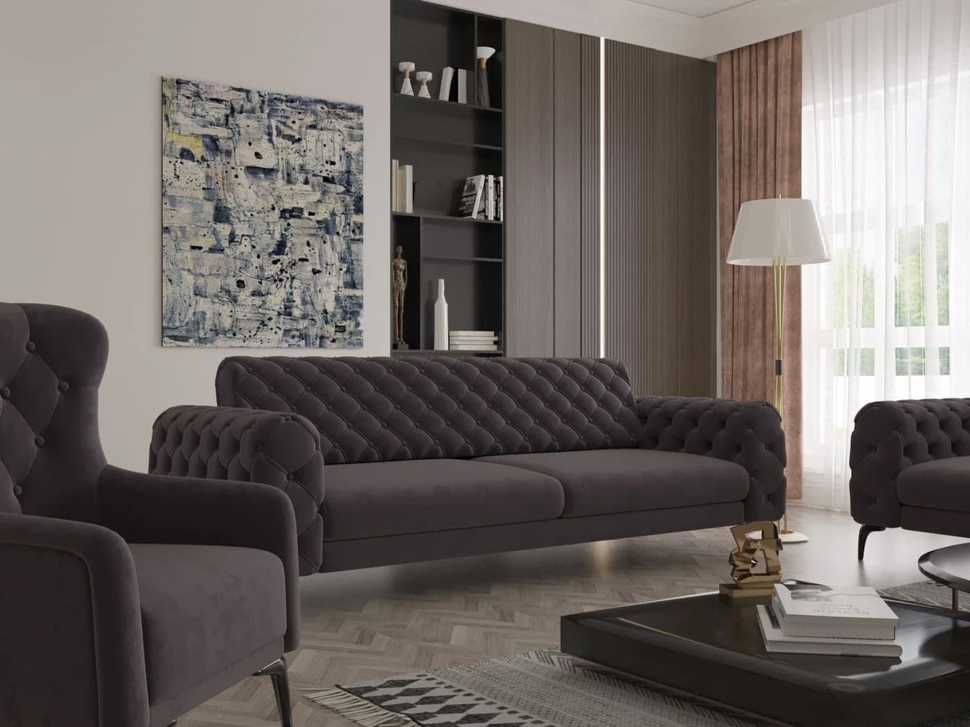 Möbeldreams Chesterfield-Sofa Grau mit Schlaffunktion - Bild 2