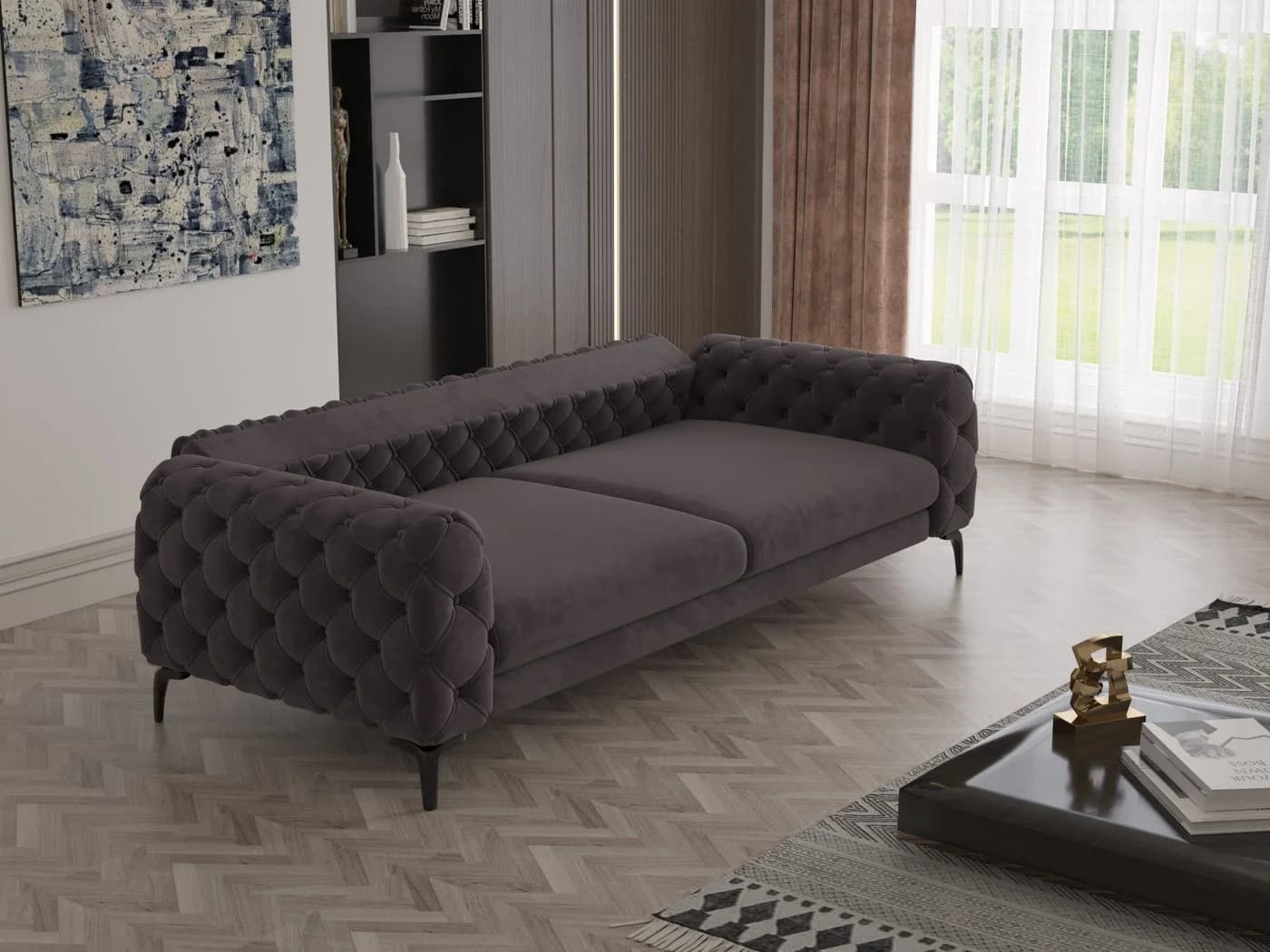 Möbeldreams Chesterfield-Sofa Grau mit Schlaffunktion - Bild 3