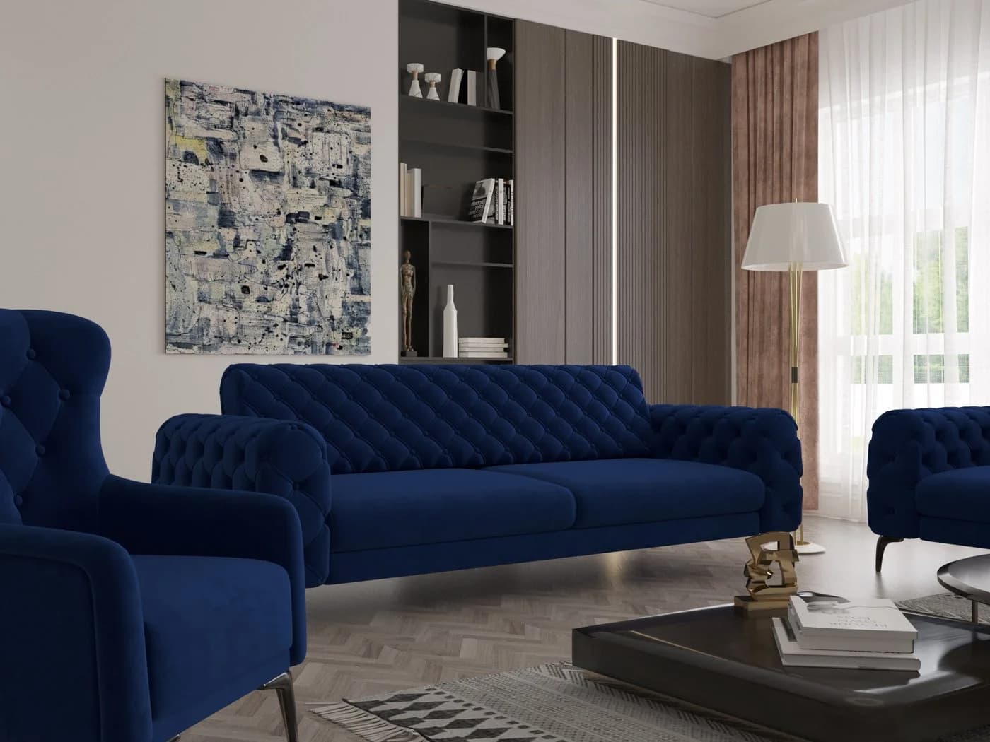 Möbeldreams Chesterfield-Sofa Arizona mit Schlaffunktion Blau - Bild 2
