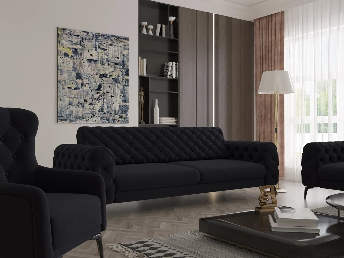 Möbeldreams Chesterfield-Sofa 3er mit Schlaffunktion Schwarz - Bild 2