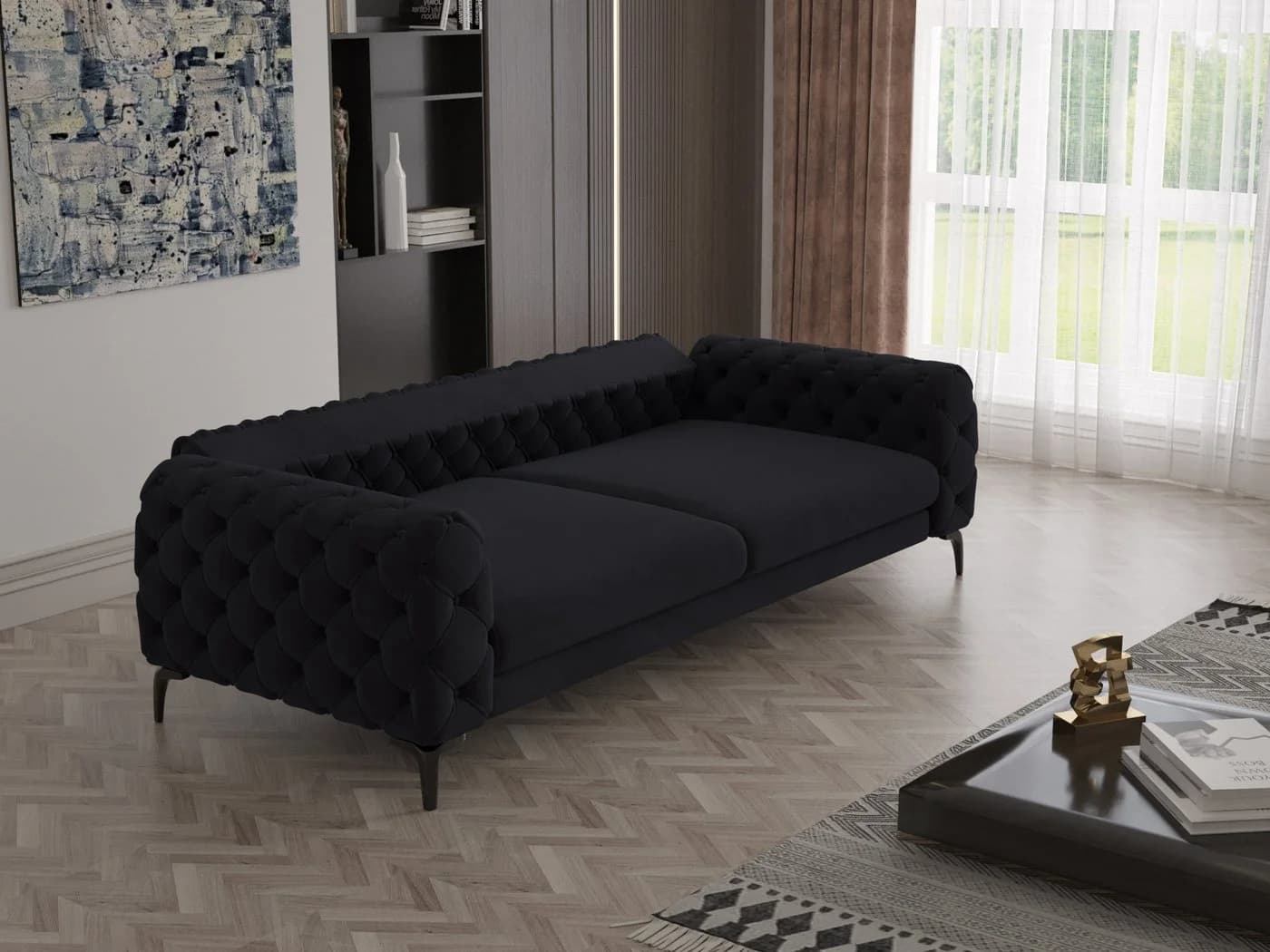 Möbeldreams Chesterfield-Sofa 3er mit Schlaffunktion Schwarz - Bild 3