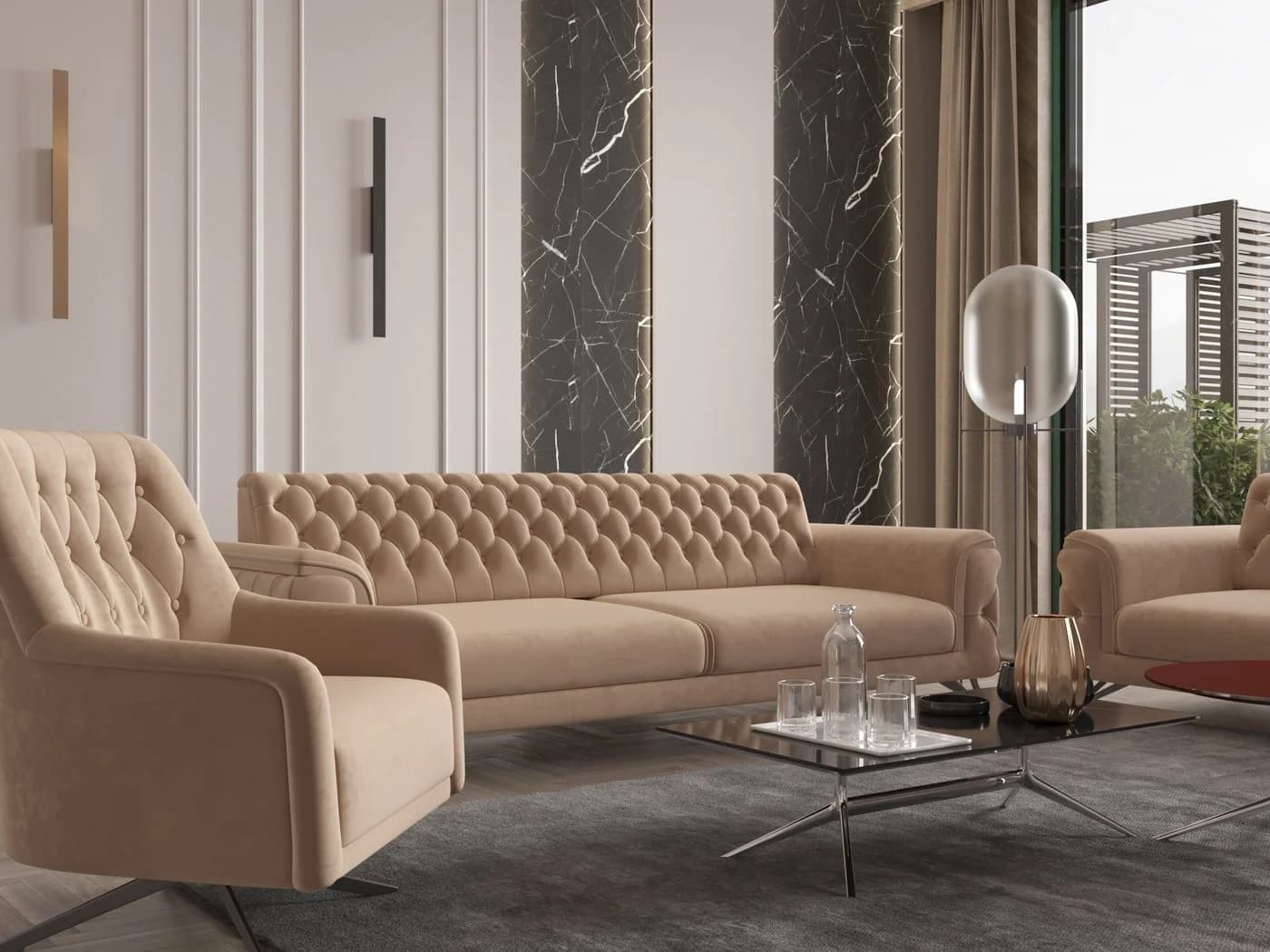 Möbeldreams Sofa Alina Living Kombi-Set Chesterfield Braun