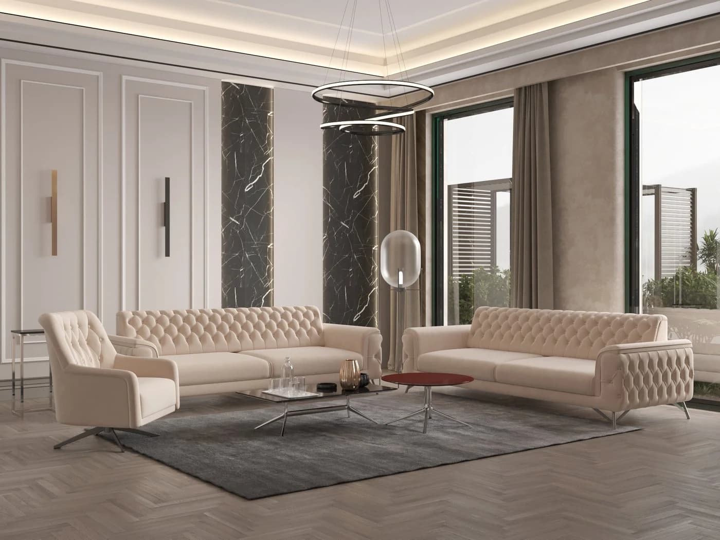 Möbeldreams Sofa Alina Living Kombi-Set Chesterfield Beige mit Schlaffunktion - Bild 2