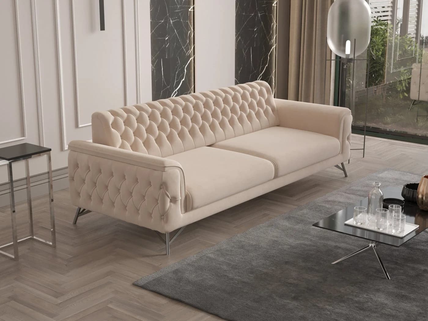 Möbeldreams Sofa Alina Living Kombi-Set Chesterfield Beige mit Schlaffunktion - Bild 3