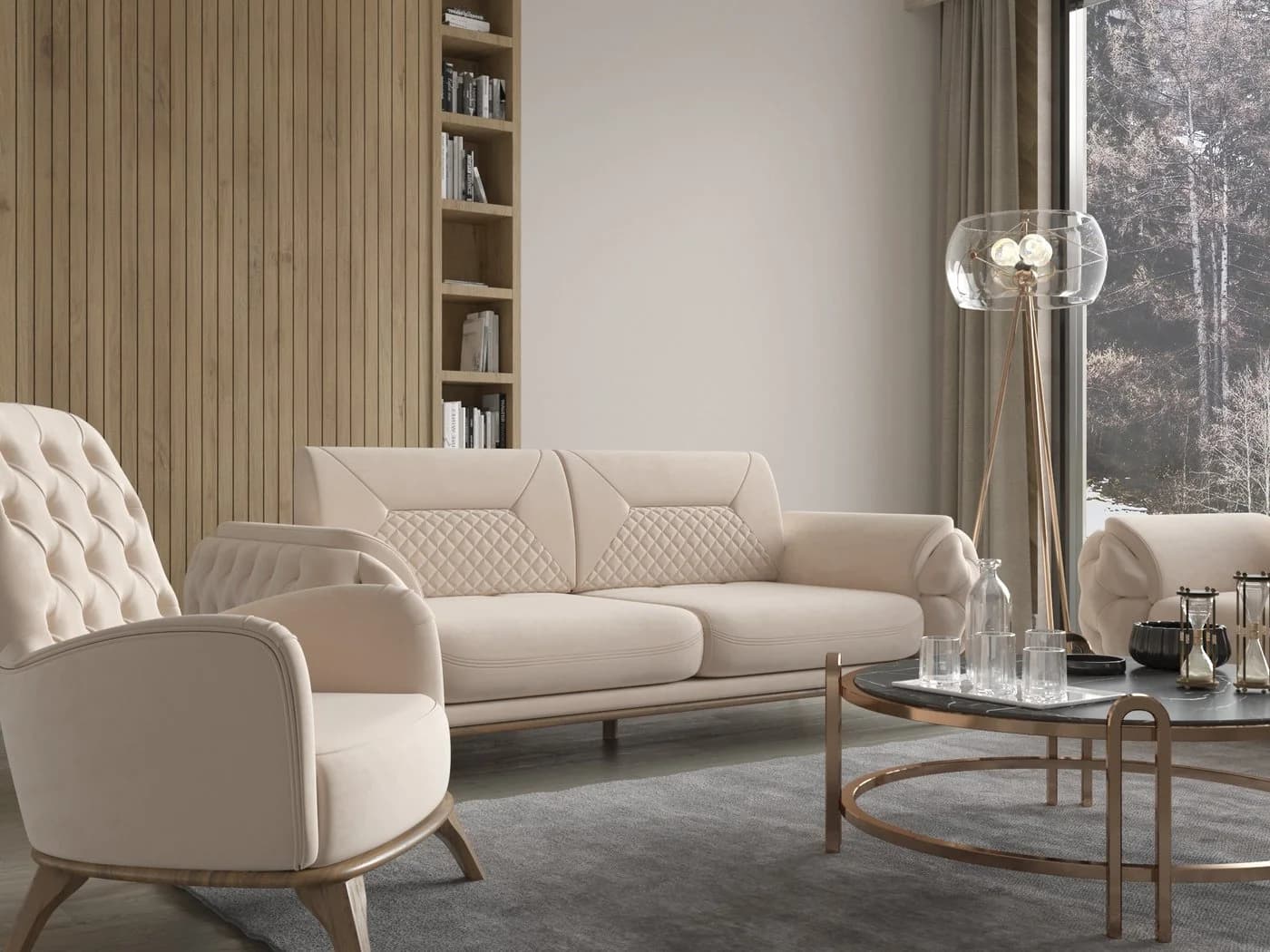 Möbeldreams Sofa-Set Ema 3-3-1 Modern Chesterfield Beige