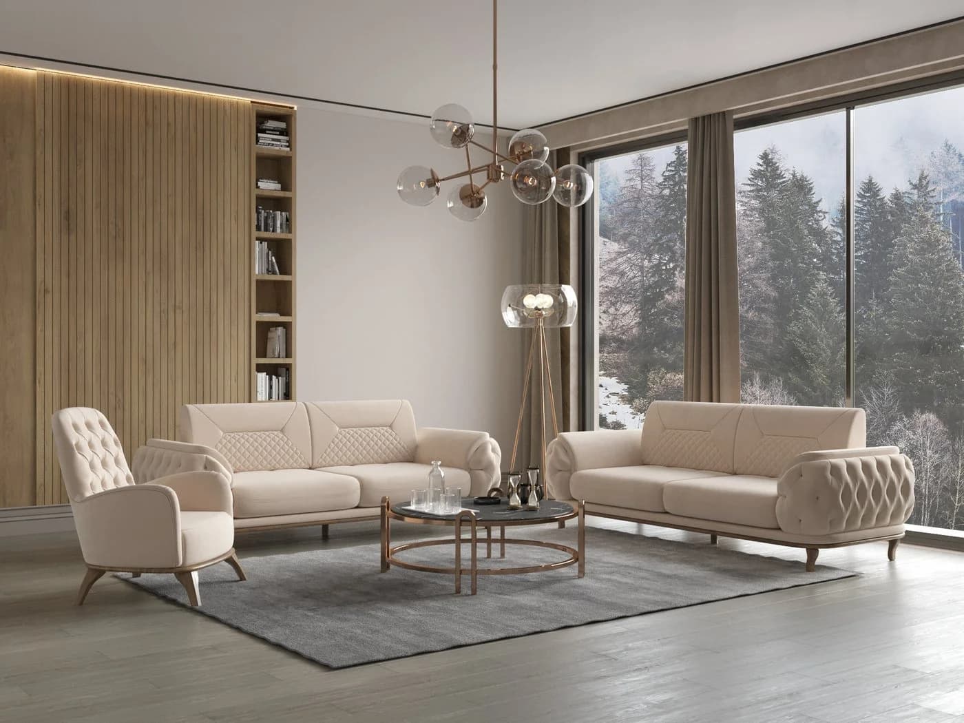 Möbeldreams Sofa-Set Ema 3-3-1 Modern Chesterfield Beige - Bild 2