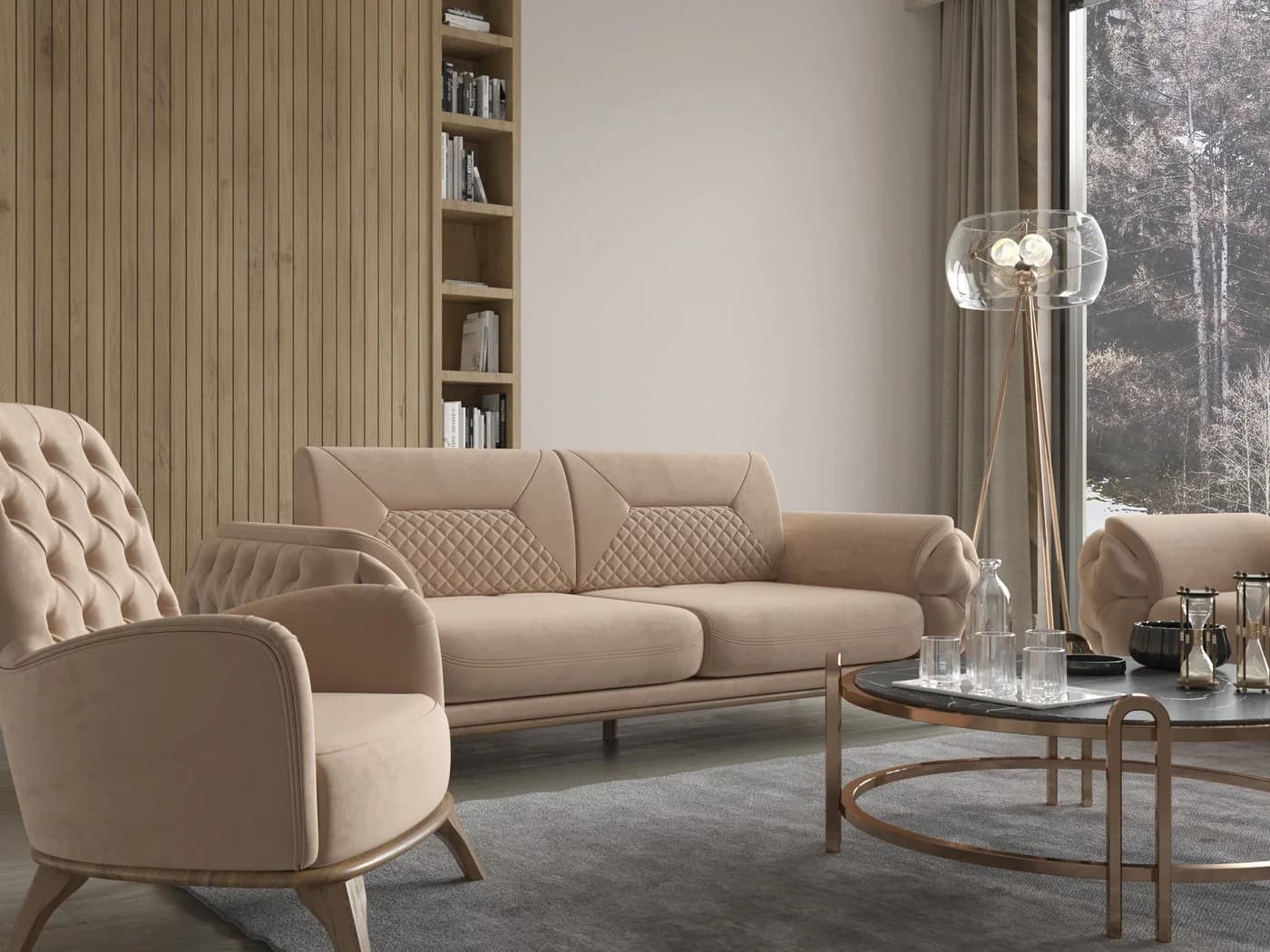 Möbeldreams Sofa-Set Ema 3-3-1 Modern Chesterfield Braun