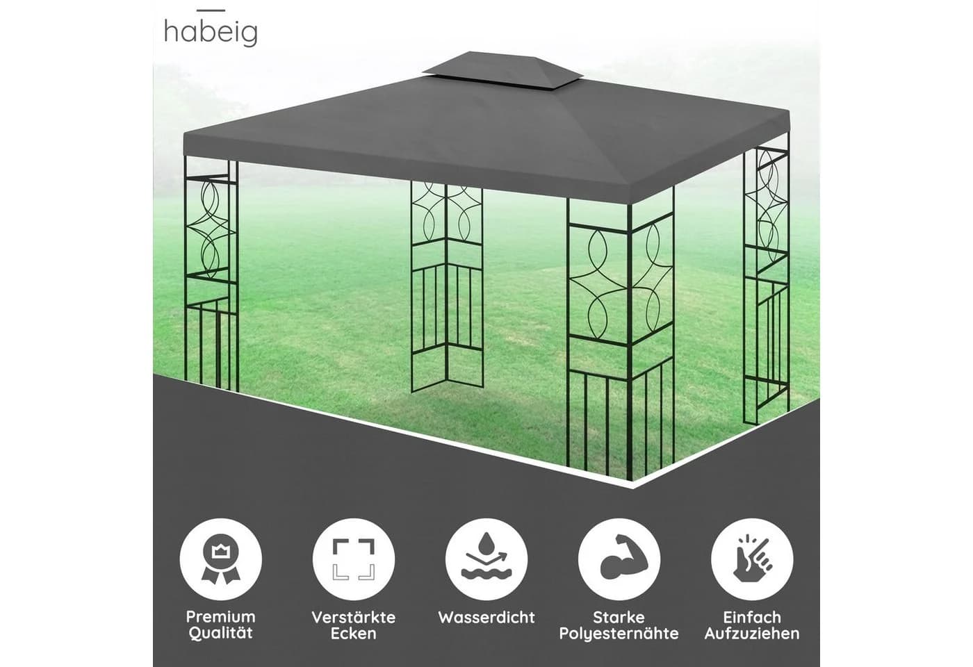 habeig Pavillon-Ersatzdach Wasserdicht PVC 3x4m Anthrazit - Bild 3