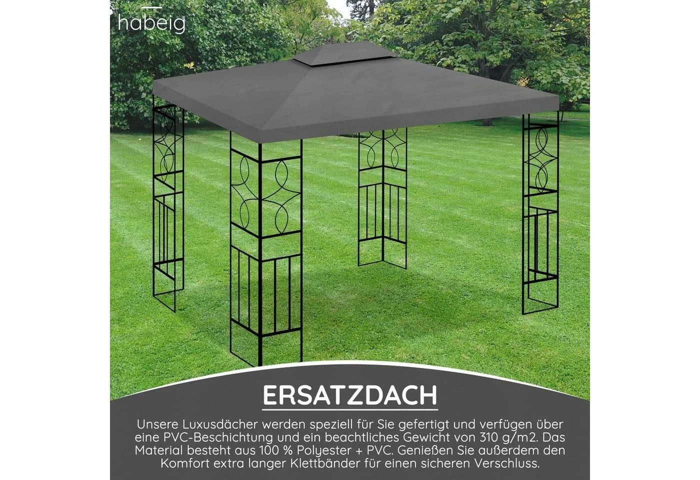 habeig Pavillon-Ersatzdach Wasserdicht PVC 3x4m Anthrazit - Bild 5