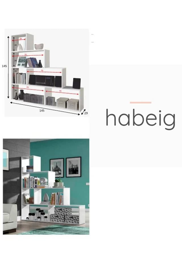 habeig Stufenregal Weiß Modernes Treppenregal Raumteiler - Bild 4
