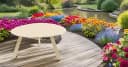 habeig Gartentisch Ovaler Beistelltisch Stahl Creme Bild 1