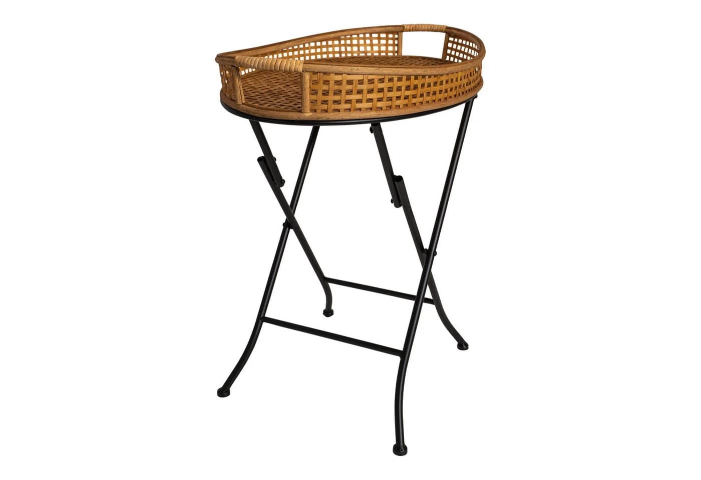 habeig Beistelltisch Serviertisch oval Bambus-Tablett Klappbares Metallgestell - Bild 2