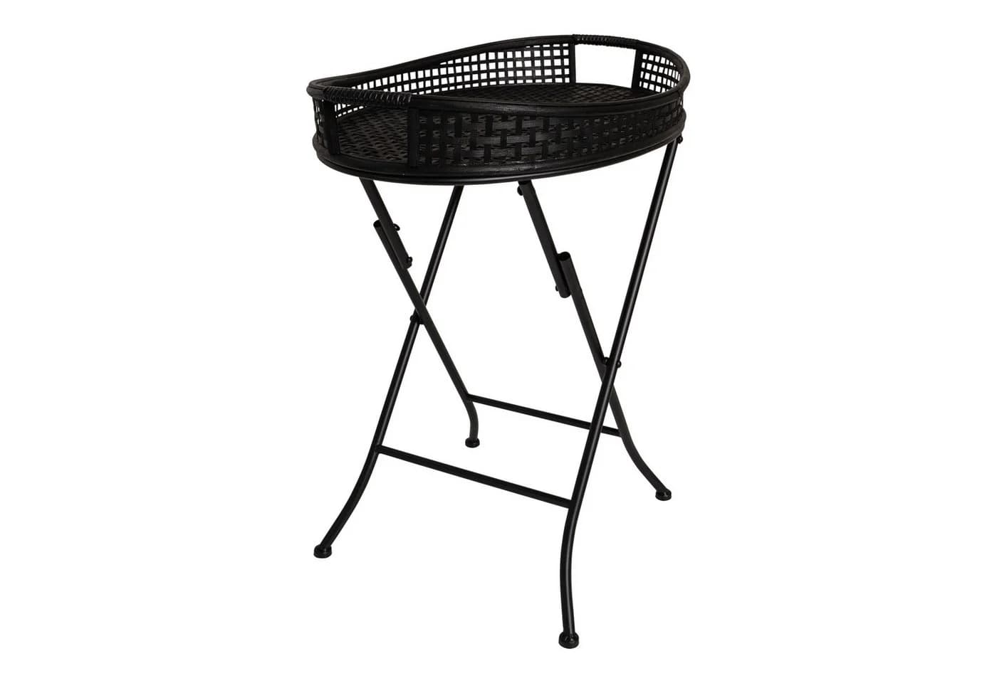 habeig Beistelltisch oval Bambus-Tablett Klappbares Metallgestell Schwarz - Bild 2