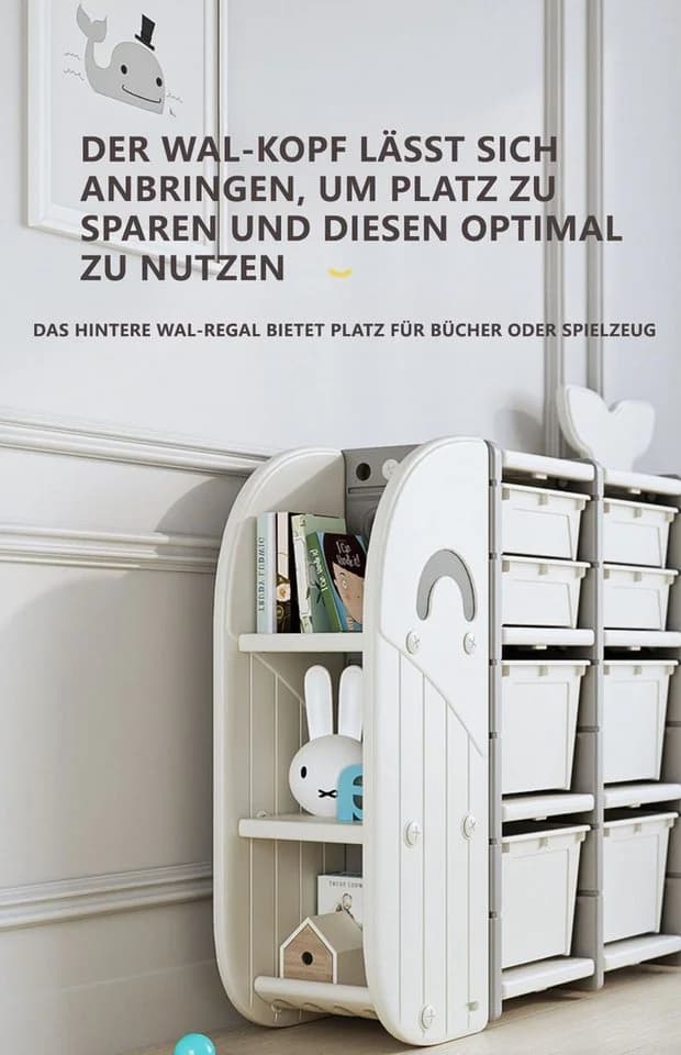 habeig Kinderregal Wal Aufbewahrungsregal Kinderzimmer Beige - Bild 4