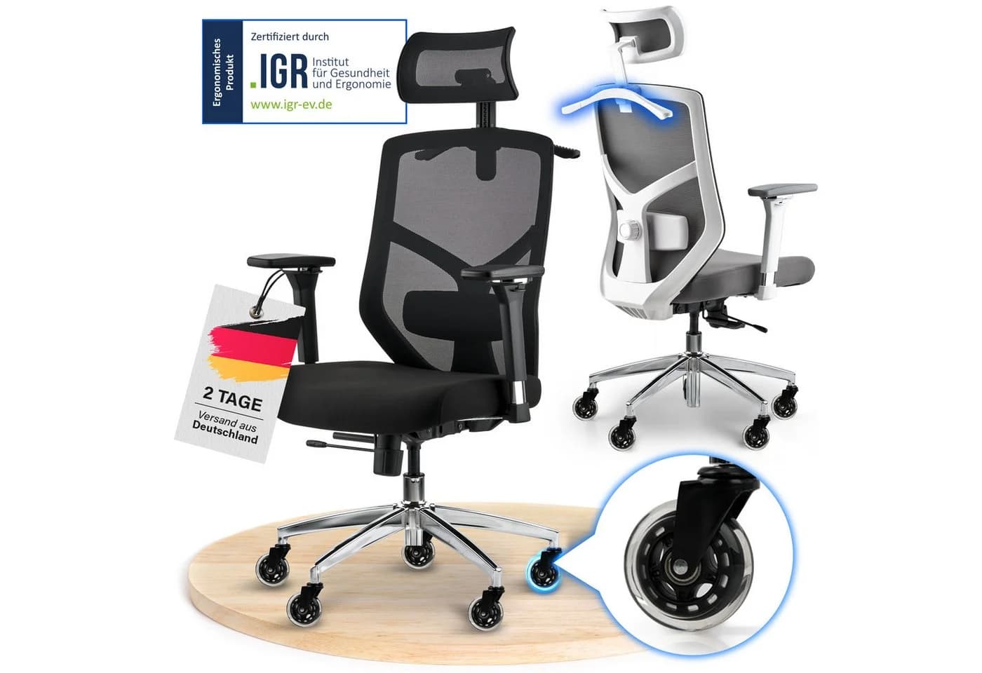 ELITESEATS Ergonomischer Bürostuhl Schwarz 150kg Belastbar Atmungsaktiv - Bild 2