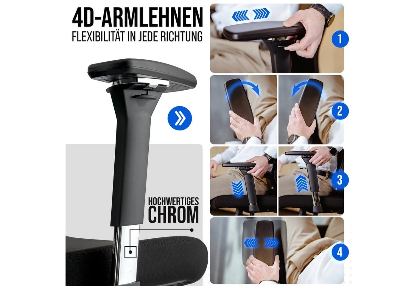 ELITESEATS Ergonomischer Bürostuhl Schwarz 150kg Belastbar Atmungsaktiv - Bild 4