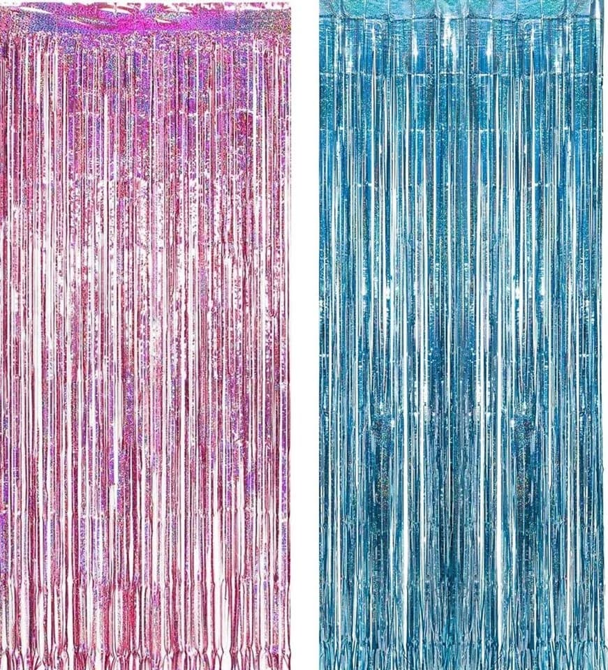 Montegoni Dekorationsfolie Vorhang 2er Set Glitzer Party Deko Rosa Blau - Bild 2