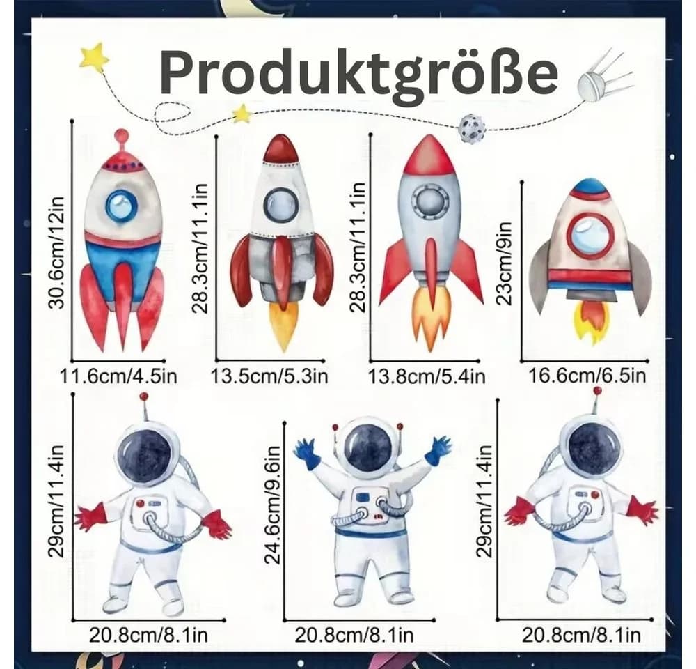 Montegoni Wandsticker Astronaut & Raketen Set Bunt Selbstklebend