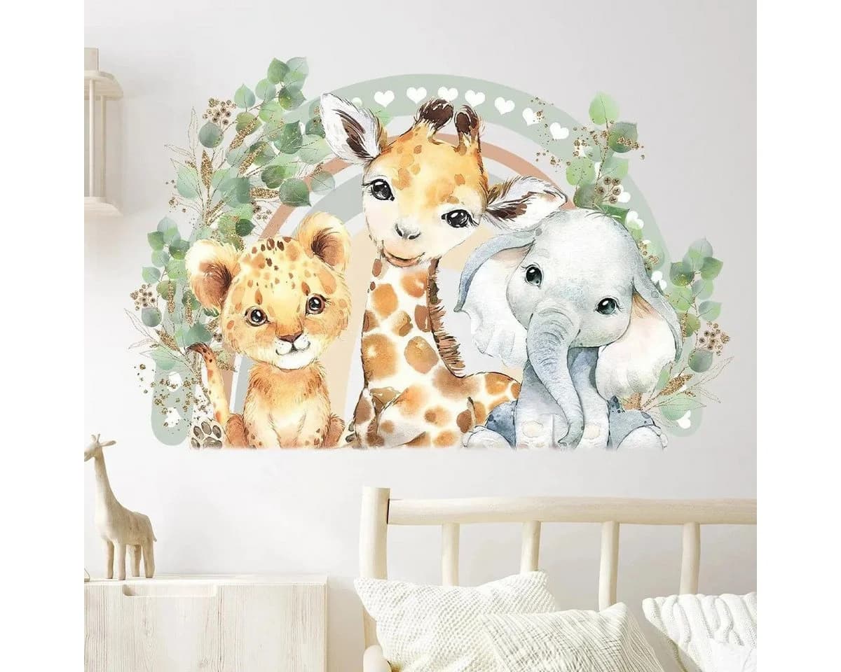 Montegoni Wandtattoo Kinder Tier Wandsticker Bunt Löwe Giraffe Elefant - Bild 2