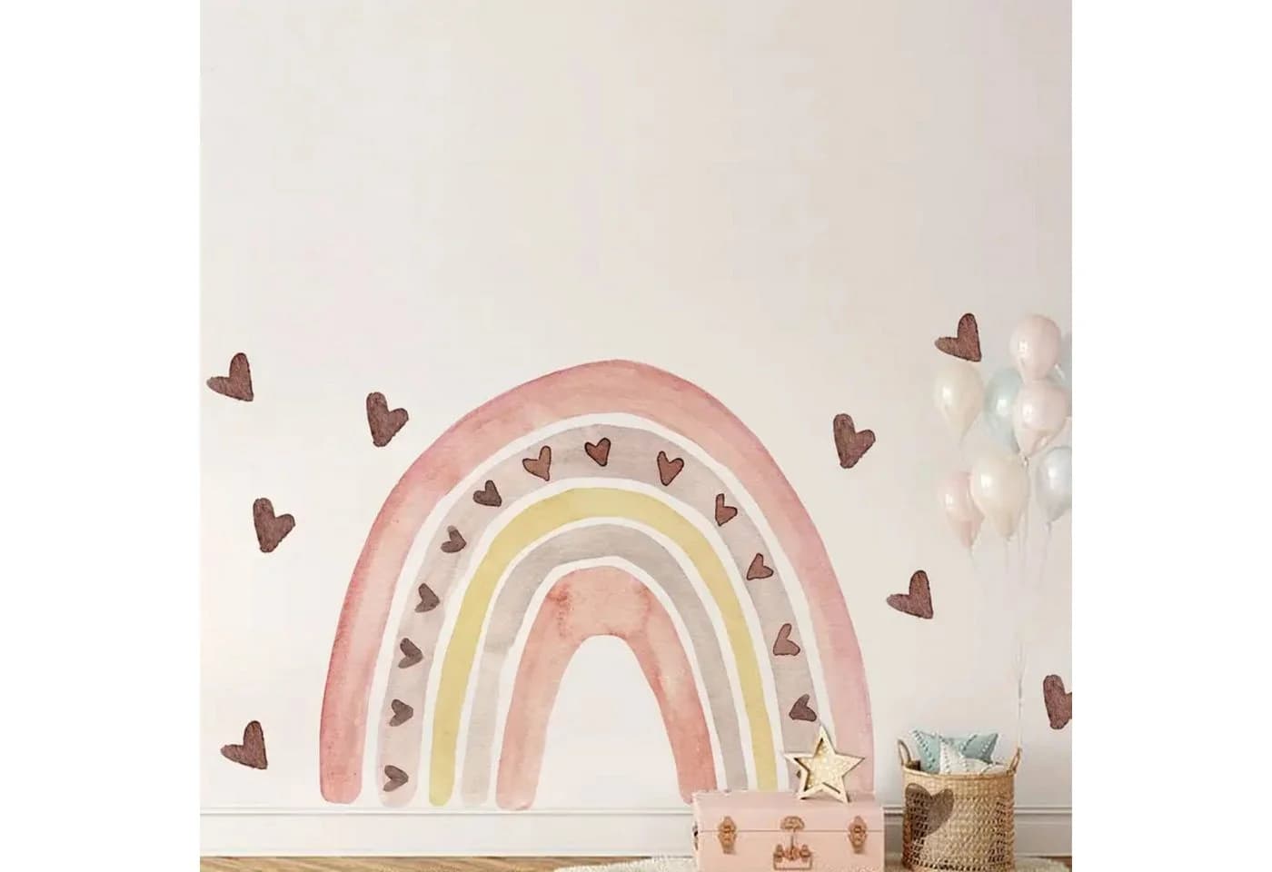 Montegoni Wandtattoo Kinder Selbstklebend Herz-Regenbogen Bunt