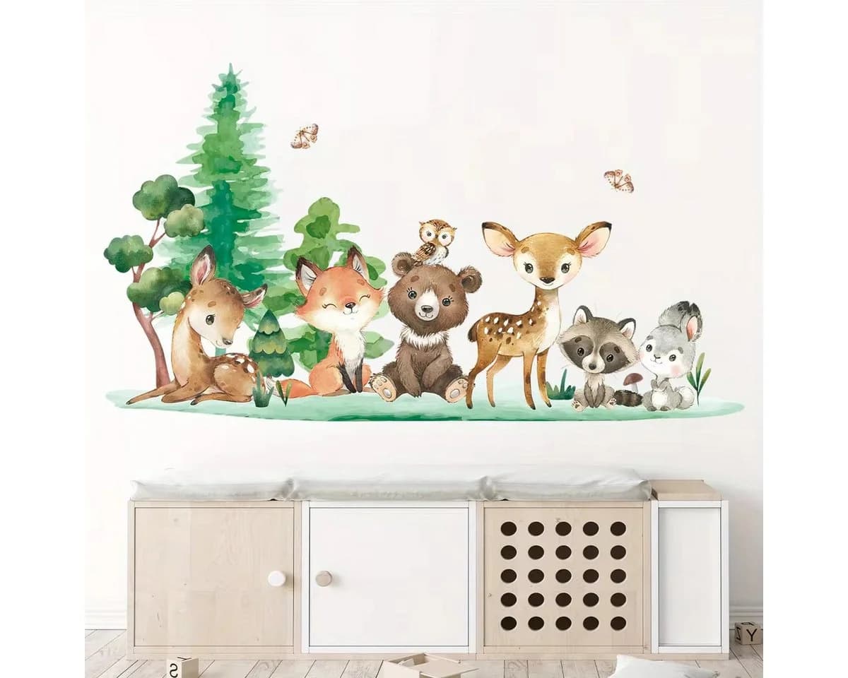 Montegoni Wandsticker Kinder Tier Wandaufkleber Dekoration 3176A Braunbär Hirsch Hase Wandtattoo - Bild 2