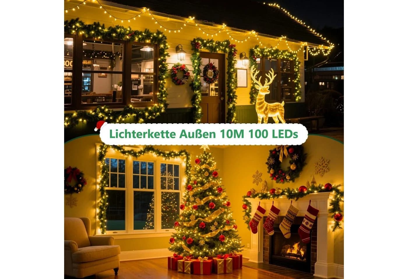 Montegoni LED-Lichterkette 10m 100 LEDs Warmweiß Weihnachtsbeleuchtung - Bild 1