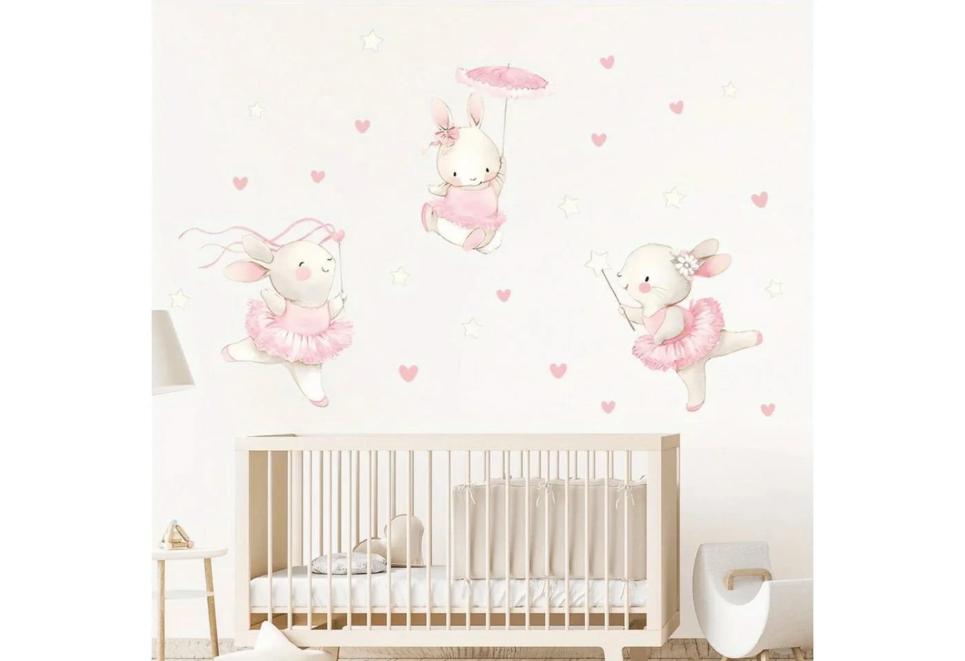 Montegoni Wandtattoo Kinder Tier Wandsticker Kaninchen Tanzen Herz