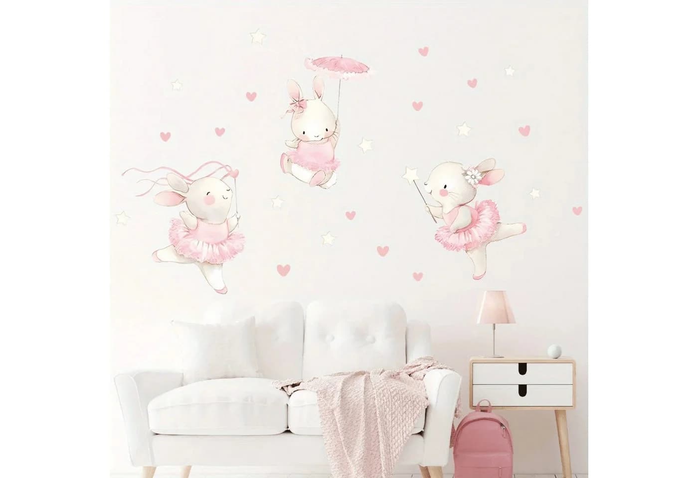 Montegoni Wandtattoo Kinder Tier Wandsticker Kaninchen Tanzen Herz - Bild 2