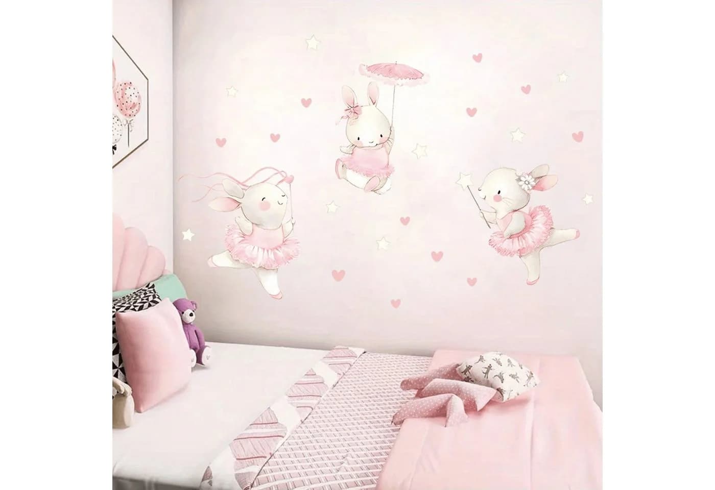 Montegoni Wandtattoo Kinder Tier Wandsticker Kaninchen Tanzen Herz - Bild 3