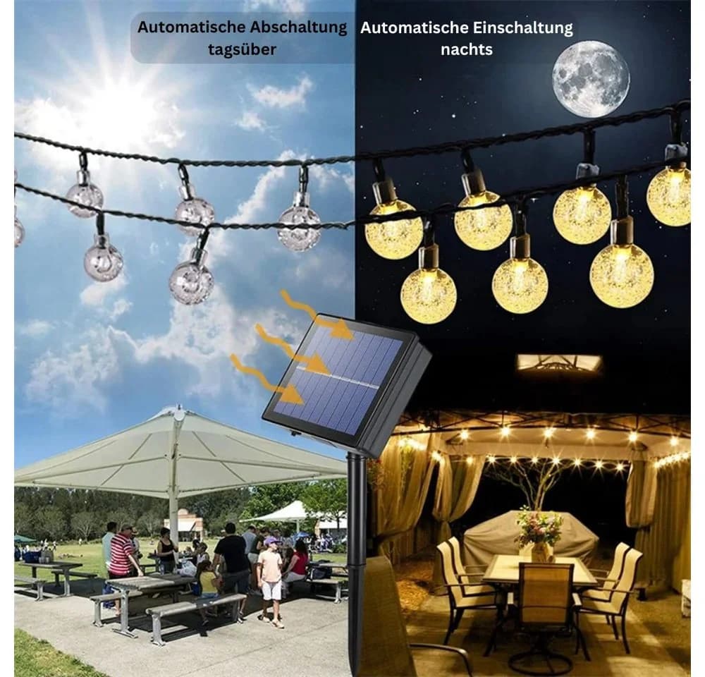 Montegoni Solar LED Lichterkette 5m 20LED warmweiß Garten Deko IP65 8 Modi - Bild 4