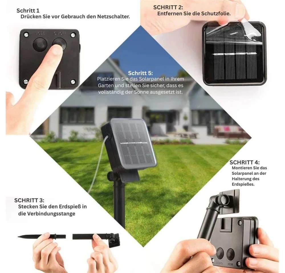 Montegoni Solar LED Lichterkette 5m 20LED warmweiß Garten Deko IP65 8 Modi - Bild 5