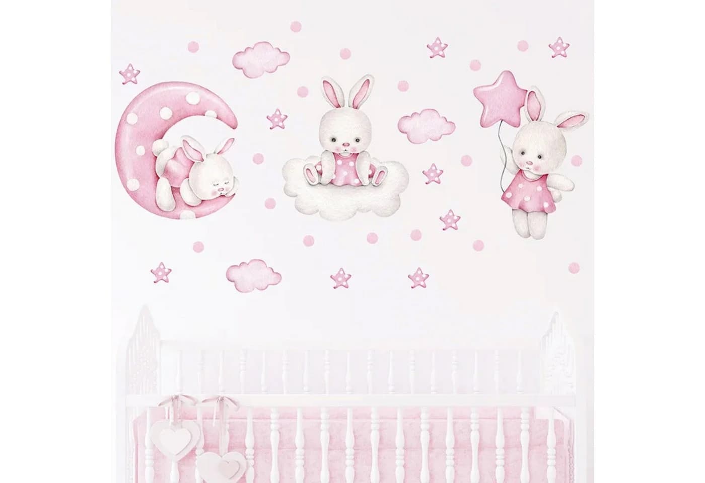 Montegoni Wandsticker Kinderzimmer Kaninchen Tanz Ballon Wolken Sterne