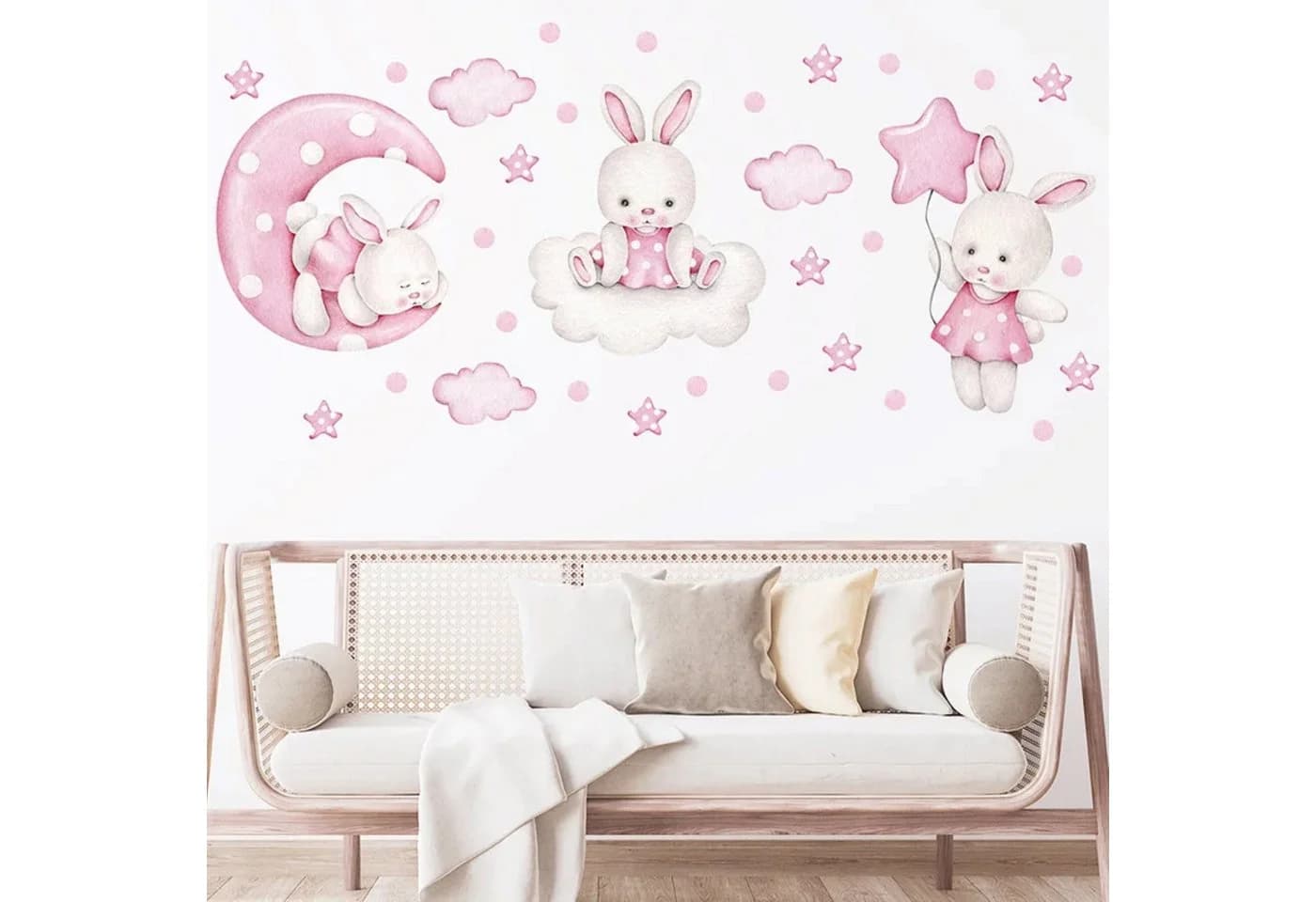 Montegoni Wandsticker Kinderzimmer Kaninchen Tanz Ballon Wolken Sterne - Bild 2