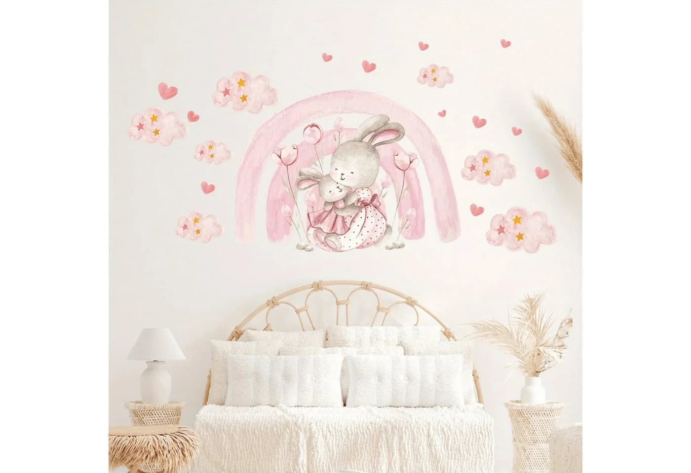 Montegoni Wandtattoo Kinder Rosa Bunt Cartoon Regenbogen Wolke Kaninchen PVC - Bild 4