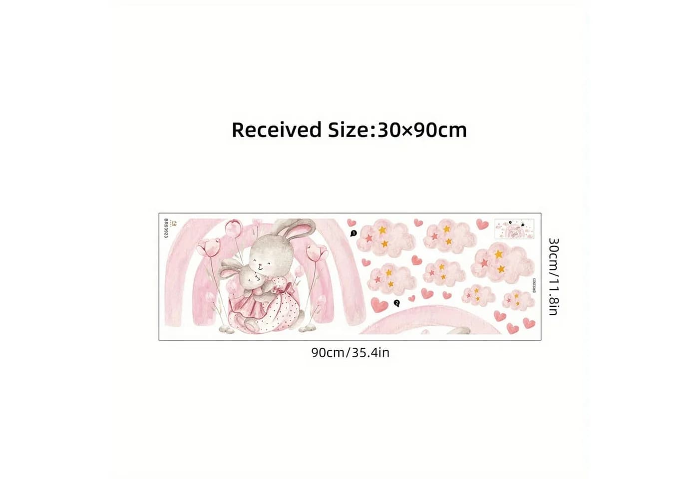 Montegoni Wandtattoo Kinder Rosa Bunt Cartoon Regenbogen Wolke Kaninchen PVC - Bild 5