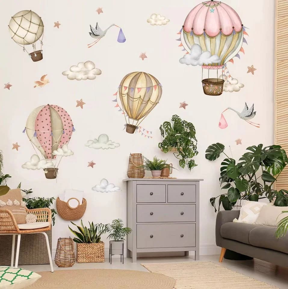 Montegoni Wandtattoo Rosa Tiere Heißluftballon Wolken Kinderzimmer - Bild 2
