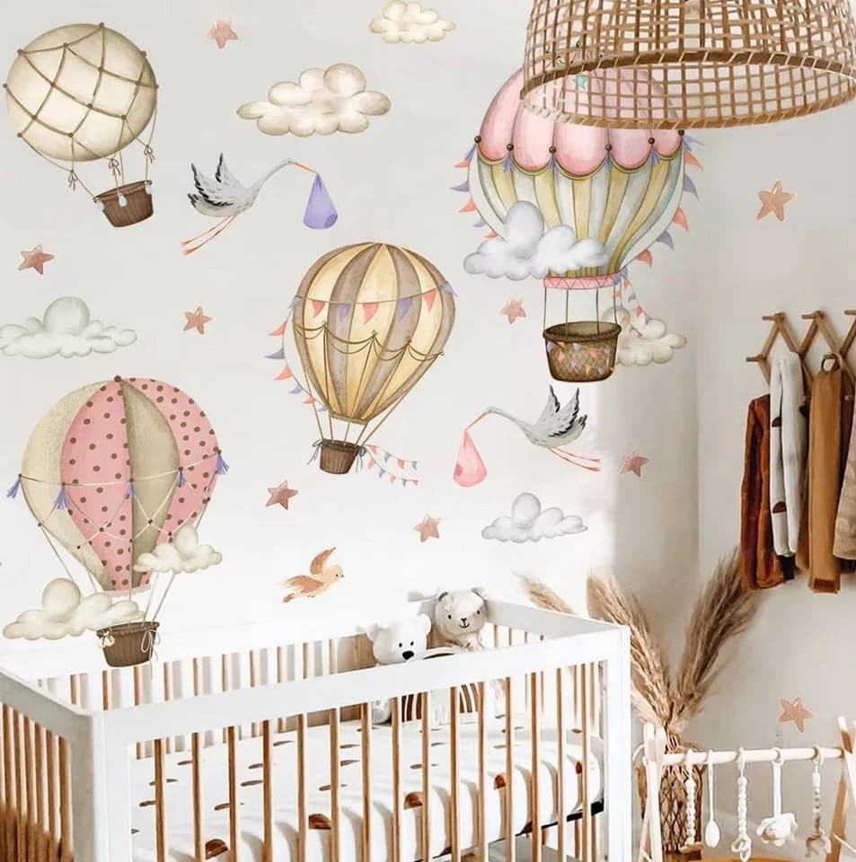 Montegoni Wandtattoo Rosa Tiere Heißluftballon Wolken Kinderzimmer - Bild 3