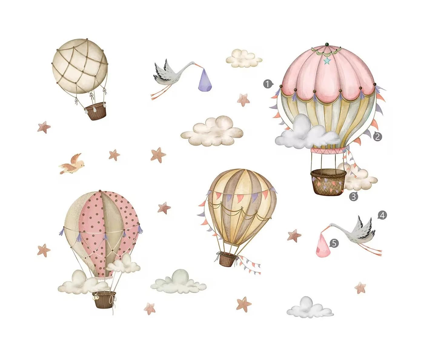 Montegoni Wandtattoo Rosa Tiere Heißluftballon Wolken Kinderzimmer - Bild 4