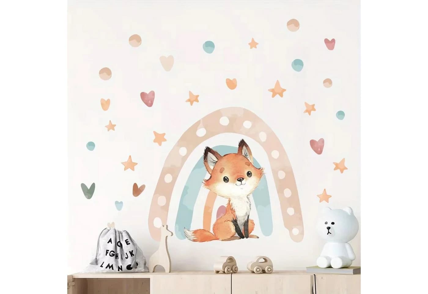 Montegoni Wandtattoo Kinder Tier Fuchs Regenbogen Bunt PVC - Bild 3