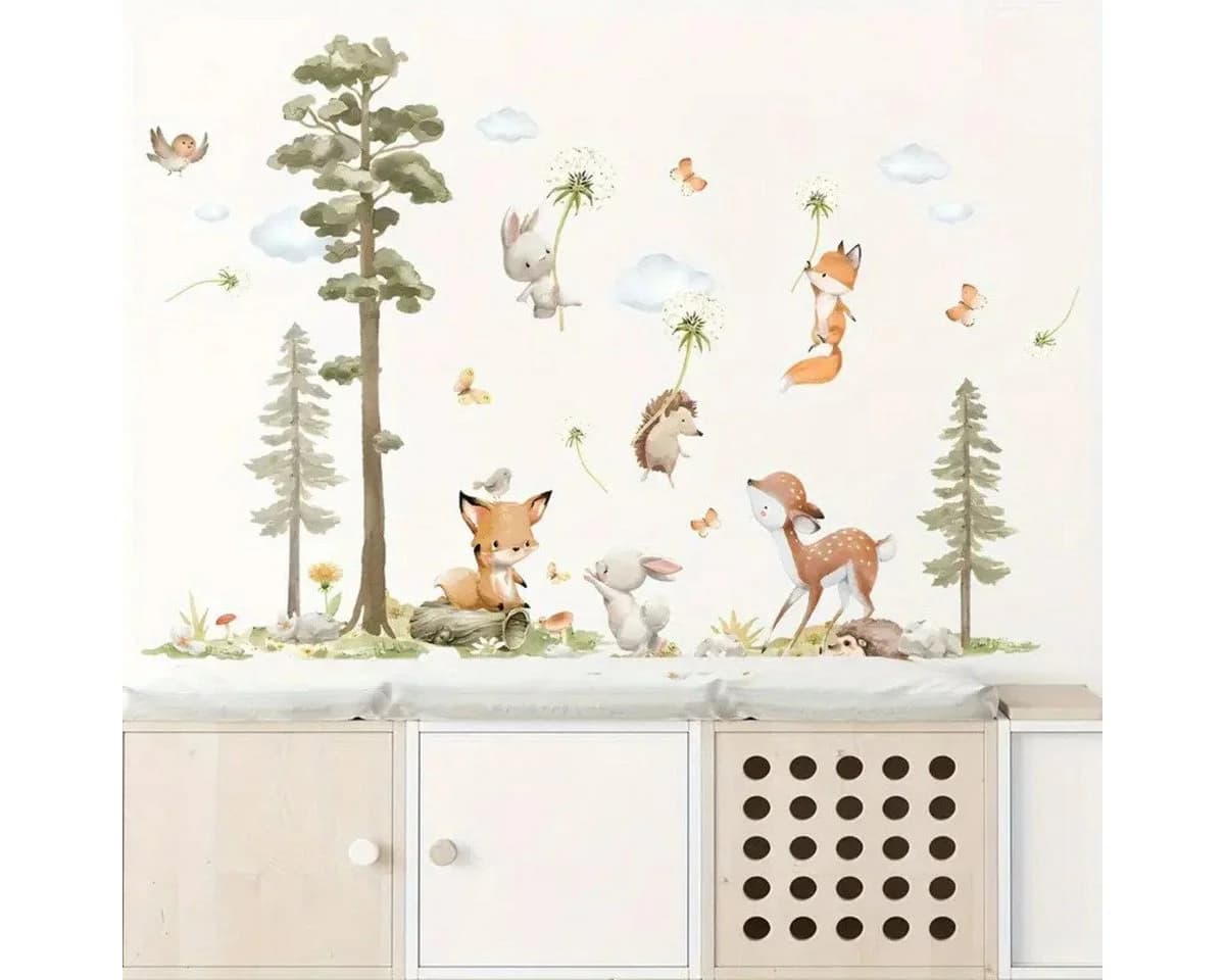 Montegoni Wandtattoo Wandaufkleber Kaninchen Fuchs Hirsch Baum Kinderzimmer