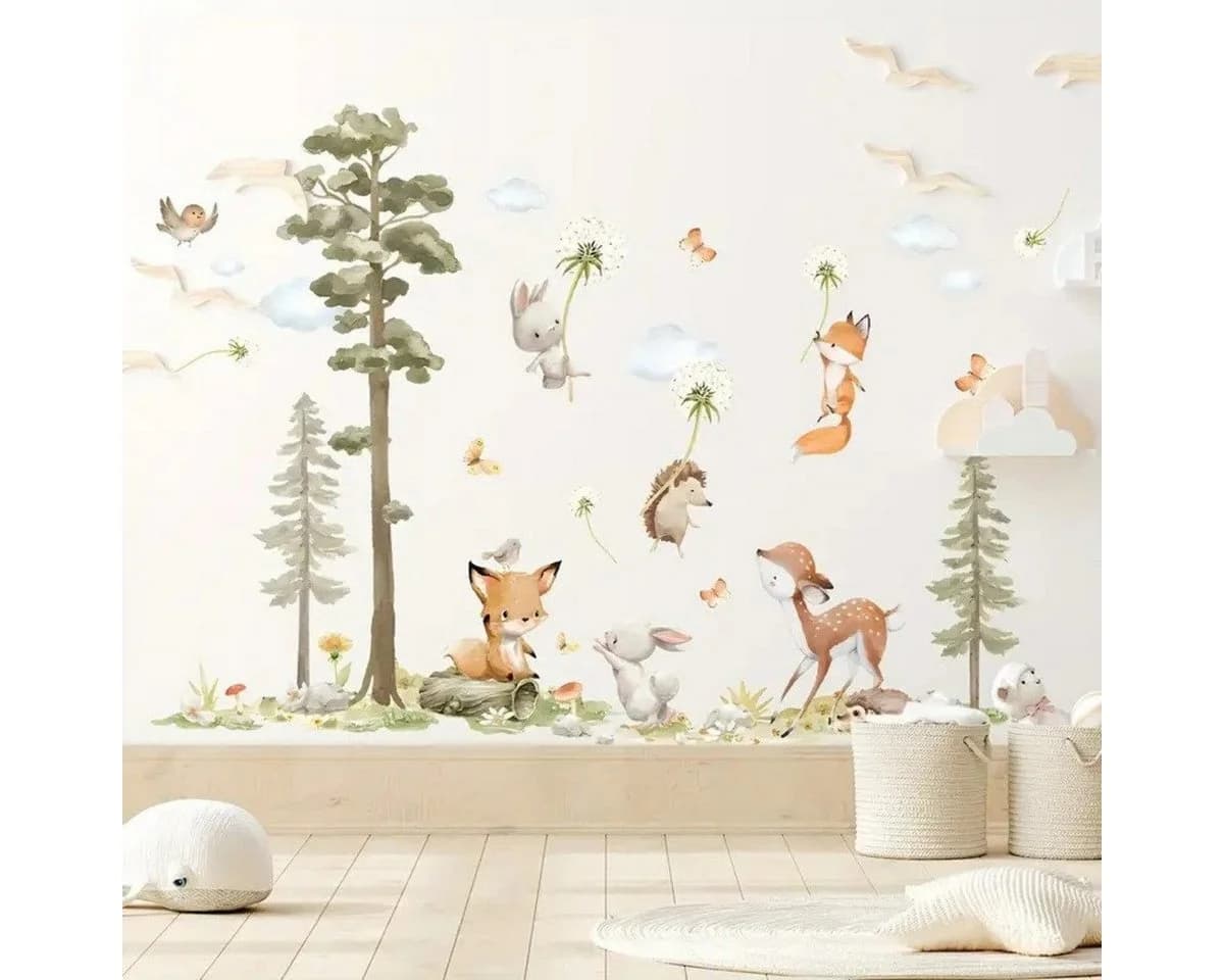 Montegoni Wandtattoo Wandaufkleber Kaninchen Fuchs Hirsch Baum Kinderzimmer - Bild 2