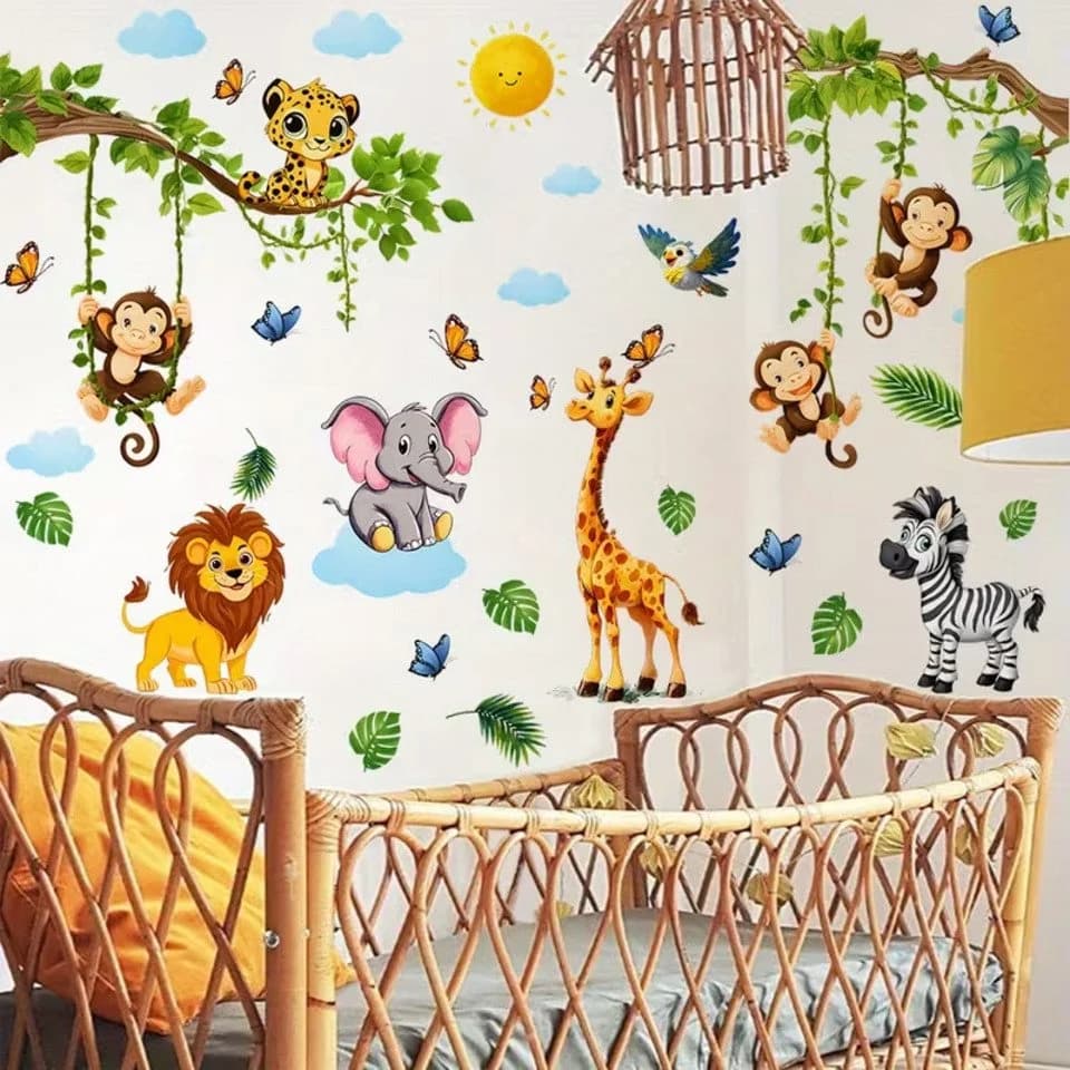 Montegoni Wandsticker Dschungel Tiere 2er Set Selbstklebend Ablösbar Bunt