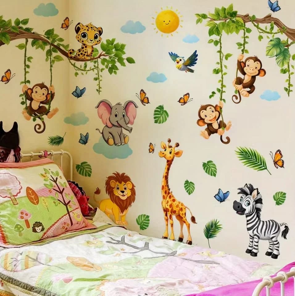 Montegoni Wandsticker Dschungel Tiere 2er Set Selbstklebend Ablösbar Bunt - Bild 2