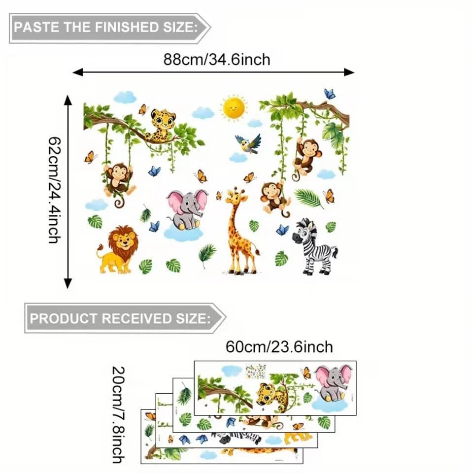 Montegoni Wandsticker Dschungel Tiere 2er Set Selbstklebend Ablösbar Bunt - Bild 3